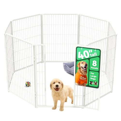 FXW Homeplus Indoor Dog Playpen, 40" H, 8 Panels, for Medium & Large Dogs | Stress-free play, Heavy-duty, Semi-open design, Easy setup, Threshold-free gate, Expandable, Patented - color: White, size: 40"H