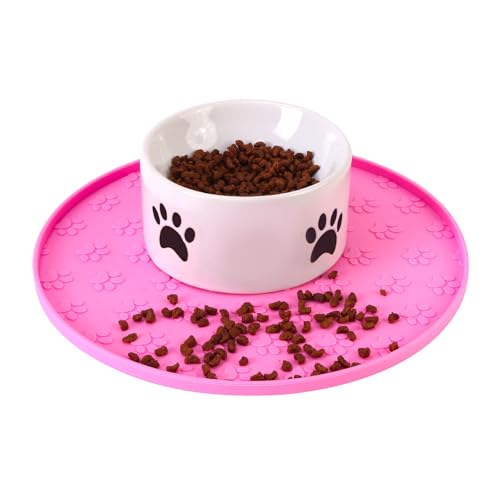 Silicone Pet Food Mat - Waterproof Dog Food Bowl Mat Cat Feeding Mat Thicker Pet Placemat Eating Mat with High Lip to Prevent Spills, Dog & Cat Water Bowl Mat for Messy Drinkers to Protect Floors,Pink - color: Pink