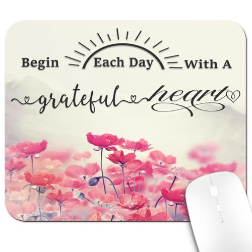 9.5x7.9 Inch Office/Gaming Mouse Pad, Begin Each Day with A Grateful Heart Inspirational Quote Pink Lotus Flowers Painting Design, Motivational Floral Art Cute Anti-Slip Mat for Desk - color: Colorful Pattern Art06
