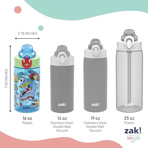 Zak Designs Mattel Hot Wheels Sage 16oz Leak-Proof Straw Kids Water Bottle | BPA Free, Durable Plastic, Cupholder Friendly, Dishwasher Safe, Easy to Clean, Lid Lock, Handle, For School, Home, Travel - color: Hot Wheels, size: 16 Ounces