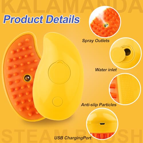 Cat Steam Brush, 3 in 1 Dog Steamy Brush Cleanser, Silicone Massage Grooming Comb, Pet Hair Cleaning Misting Comb for Cats Dogs(Mango Yellow) - color: Mango Yellow