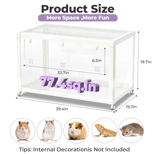 Mini&moe Hamster Cage - Large Rat Cage 39.4 Inch Chew Proof Small Animal Habitat with Removable Wheels, Acrylic Guinea Pig Cages for Dwarf Syrian Hamster, Gerbil, Mouse, Chinchilla, Reptile - size: 39.4"L x 19.7"W x 19.7"H