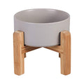 Ceramic Elevated Raised Cat Bowl with Wood Stand No Spill Pet Food Water Feeder Cats Small Dogs - color: Grey, size: Medium