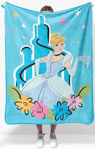 Jay Franco Kids Plush Throw Blanket – Soft & Cozy Fleece Throw for Bedroom & Couch Décor, Official Licensed Product, Blue - Disney Princess Cinderella, 40x50 - Travel Blanket - color: Blue - Disney Princess Cinderella, size: 40x50 - Travel Blanket