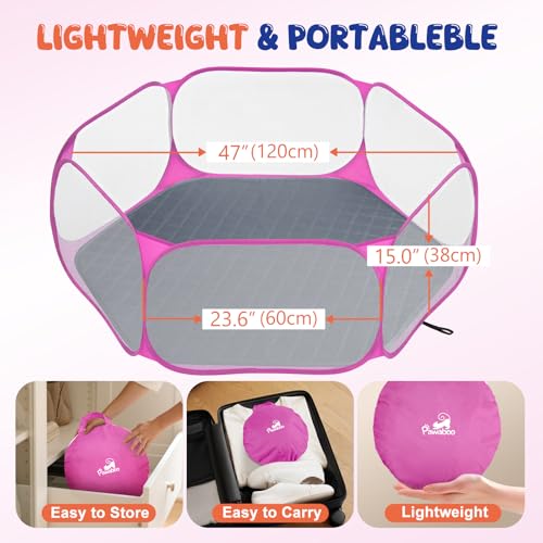 Pawaboo Small Animals Playpen with Pad, Pink + Gray | Waterproof, Reusable Pad, Portable Outdoor Yard Fence, For Chick/Kitten/Puppy/Guinea Pig/Rabbits/Chinchillas - color: Pink + Gray