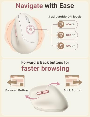 Ergonomic Vertical Wireless Mouse, 57°, Small/Medium Hands, Beige | Rechargeable, Quiet Click, 800/1200/1600 DPI, 2.4GHz USB Receiver, Forward/Back Buttons, Computer Mouse for Laptop PC Mac - color: Beige