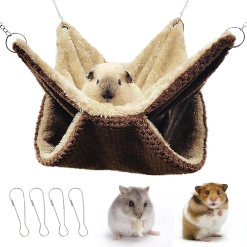 Yanmucy Double-Layer Fleece Rat Hammock House - Warm Soft Guinea Pig Hideout for Cage Accessories - Ferret Hamster Sleeping and Playing Hammock for Small Animals (Coffee) - color: Coffee