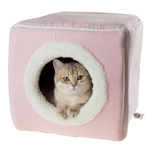 Cat House - Indoor Bed with Removable Foam Cushion - Cat Cave for Puppies, Rabbits, Guinea Pigs, Hedgehogs, and Other Small Animals by PETMAKER (Pink) - color: Pink