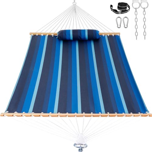 Lazy Daze 12 FT Sunbrella Fabric Hammock, Non-Fading Double Outdoor Hammock | 2 Person Hammock with Pillow, Straps, Carabiners , All Weather Fade Resistant for Outside, Gateway Indigo - color: Gateway Indigo