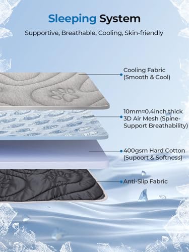 Dog Cooling Mat, Anti-Slip, Thick 3D Orthopedic Summer Pad for Dogs & Cats, Q-MAX > 0.5, Non-Toxic, Machine Washable, Chew-Resistant, Portable for Crate, Bed, Sofa, Car (Cool Grey, Small) - size: Small