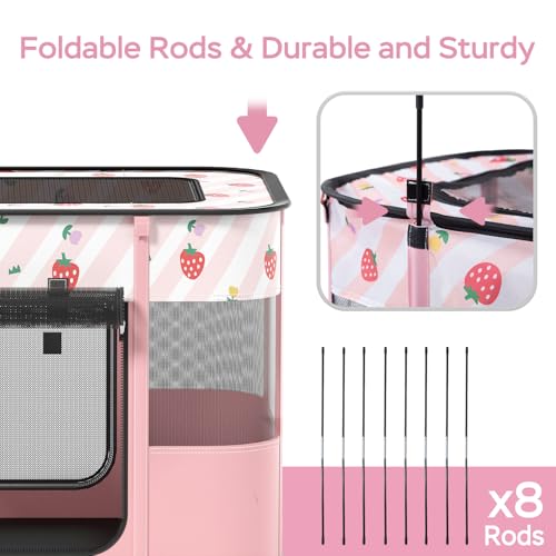 Portable Pet Cat Playpen,Cat Cages Indoor Collapsible Dog Crates Tent Kennel Playpen for Dogs Cat and Rabbit Travel Dog Playpen Indoor & Outdoor (Small（27.6" L x 21.7" W x 17.7" H）, Pink) - color: Pink, style: Small（27.6"L x 21.7"W x 17.7"H）