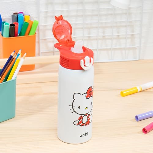 Zak Designs Sanrio Hello Kitty Sage 19oz Leak-Proof Straw Kids Water Bottle | BPA Free, Insulated Stainless Steel, Cupholder Friendly, Dishwasher Safe, Lid Lock, Handle, For School, Home, Travel, Outdoor - color: Hello Kitty (Sage)