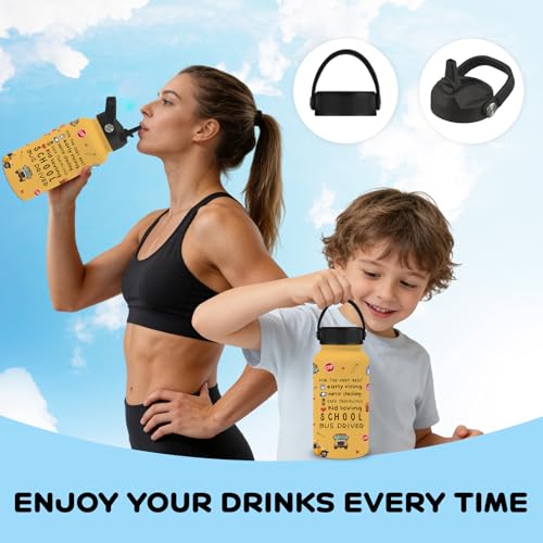 25oz Bus Driver Water Bottle with 2 Lid - School Bus Driver Stainless Steel Insulated Water Bottles with Straw, BPA-free Leakproof Sports Waters Bottle for Office Travel, Gifts Cup for Driver - color: Bus driver