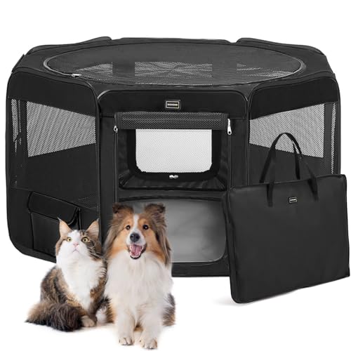 DONORO Dog Playpen Portable Pet Play Pens for Small Dog/Cat/Rabbit/Chicks, Cat Playpen Indoor/Outdoor with Carring Case, Removable Zipper Top and Bottom (Black, Small (29"x29"x15"), 8) - color: Black, size: Small (28"x28"x14")