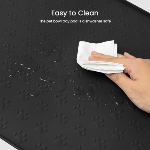 PWTAA Dog Food Mat Anti-Slip Silicone Dog Bowl Mat Thicker Pet Placemat Waterproof Cat Feeder Pad with Raised Edge Puppy Kitten Feeding Mats Suitable Small Medium-Sized Dogs Cats Eating Tray - 2PCS - color: Black, size: 19.4" x 9.8"-2PCS