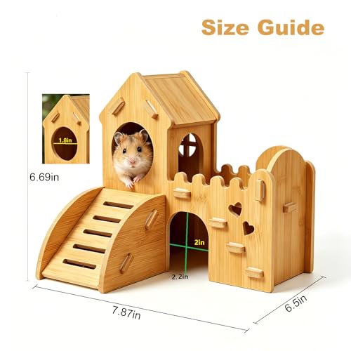 Wooden Hamster Hideout,House and Habitat with Climbing Ladder(Castle) | Hamster Hideout Cage Accessories,Very sturdy and bite-resistant for Mouse Mice Rat Other Small Animals - color: Bamboo