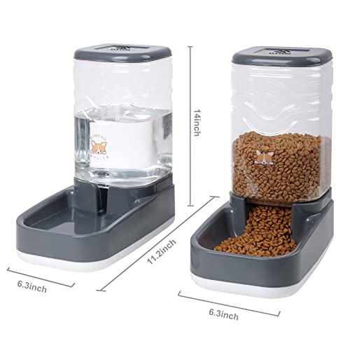 Elevon Automatic Cat Feeder, Gravity Food and Water Dispenser Bowl Set for Small Medium Dogs Animals, Pet Feeder Dispenser Storage Food, 3.8L Large Capacity, Gray - color: Gray