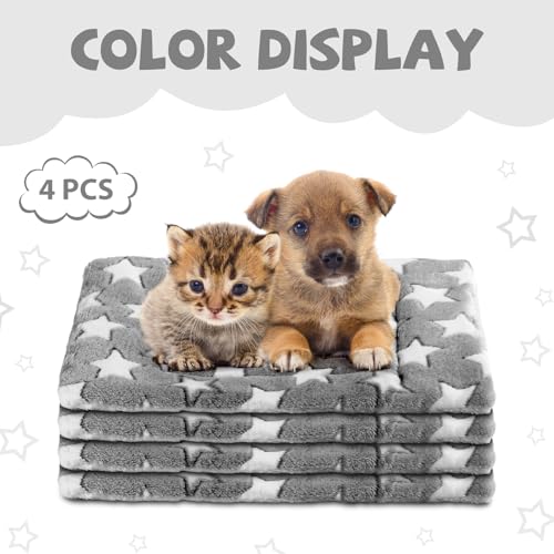 Haull 4 Pcs Waterproof Guinea Pig Bedding Soft Dog Cat Bed Crate Mat Small Animal Plush Cage Liners Rabbit Bunny Kennel Pad Reversible Cozy Pee Thickened Hamster Pad(Gray Star,13 x 18.5 Inch) - size: 13 x 18.5 Inch