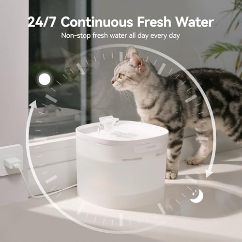 Cheerble Pumpless Cat Water Fountain, 2L/67oz Automatic Pet Fountain, Elfin E1 Lite Cat Fountain for Drinking, MagDrive™ Technology, Continuous Flow Mode, BPA-Free (White, E1 Lite) - color: White, size: E1 Lite Fountain