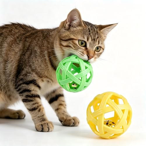 2PCS pet Bell Ball Toy,Suitable for Dogs, Cats, and Other Animals. Safe and Durable, bite-Resistant Design, Promotes Activity, an Essential Daily Plaything for Pets. (Green and Yellow) - color: Green and Yellow