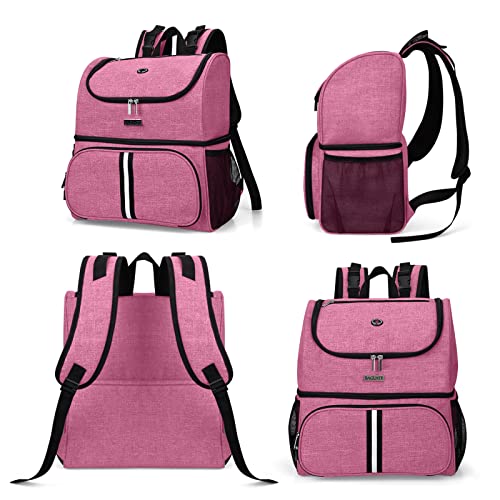 BAGLHER Pet Travel Bag, Double-Layer Pet Supplies Backpack (for All Pet Travel Supplies), Pet Travel Backpack with 2 Silicone Collapsible Bowls and 2 Food Baskets Pink - color: Light pink