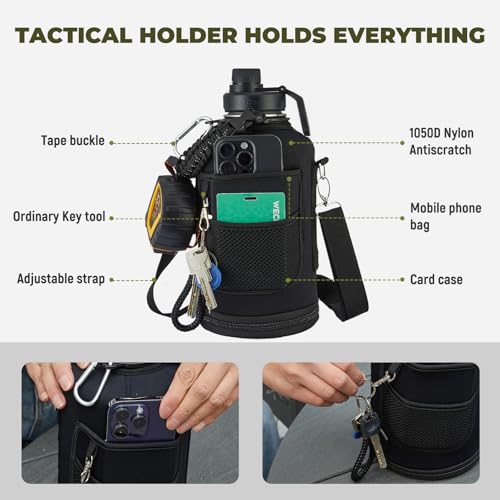 COKTIK 128oz Insulated Water Bottle - Stainless Steel Vacuum Metal, Portable 1 Gallon Large-Capacity Sports Bottle with Straw, Carry Bag and Handle Strap, Ideal for Gym & Hiking(Black) - color: Black, size: 128 Ounces
