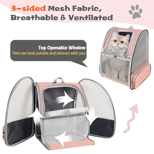 Cat Backpack Carrier,Pet Carrier Airline Approved for Small Dog Cat Puppy Kitten Bunny,Ventilated Mesh Design Animal Backpack for Hiking Camping Travel Bag (Pink) - color: Pink