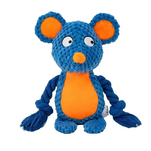 Plush Mouse Dog Toy, Squeaky Tug Toy with Rope Arms for Small Medium Dogs | Soft plush mouse toy with rope arms and squeaker, designed for tugging, tossing and interactive indoor play - color: Dark Blue