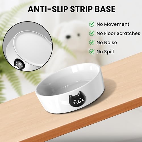 Ceramic Cat Bowls Set, 5.3''×1.5'', with Anti-Slip Rings, 1 Cup Capacity