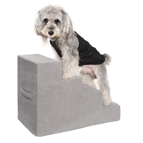 MEWANG Dog Stairs for Small Dogs, Medium Dogs & Old Cats – 4-Step Pet Ramp with High-Density Foam for Bed and Couch, Non-Slip Bottom, Washable Cover, Grey (23.9" L x 14.9" W x 18.2" H)