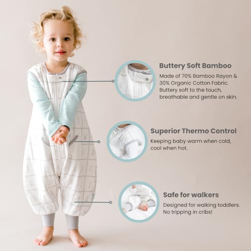 Dreamsuit Walker Toddler Sleep Sack with Feet and Legs, 12M-2T | 70% Rayon Made from Bamboo, 30% Organic Cotton, 0.8 TOG Summer, 2-Way Zipper, Buttery Soft Wearable Blanket, Cactus - color: (1.2 Tog) Alphabet, size: 12-2T