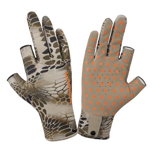 BASSDASH Unisex Fingerless Fleece Liner Camo Hunting Gloves for Cold Weather UPF 50+ Lightweight Fishing Photography HG06 - color: Highland Ⅲ, size: Medium