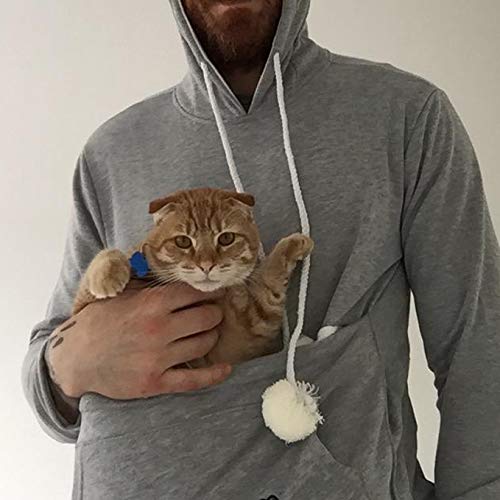 Womens Pet Carrier Sweater Dog Cat Pouch Hoodies Plus Size Tops - color: Grey, size: X-Large