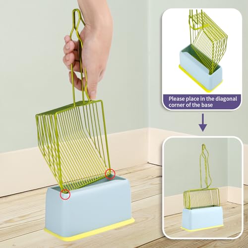 DHXYZZB Cat Litter Scoop with Holder, Metal Cat Litter Scoop Deep Shovel Kitty Poop Scooper Stand for Litter Box, Fast Sifting Non-Stick Cat Poop Sifting with Container to Store cat Scooper - color: Green