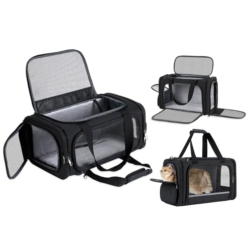 Cat Carrier Pet Travel Carrier by Airplane Approved Under Seat, TSA Airline Approved Soft-Sided Carrier Bag for Cats, Dogs, 17.5 x 8.5 x 11 Inches, Black - color: Black