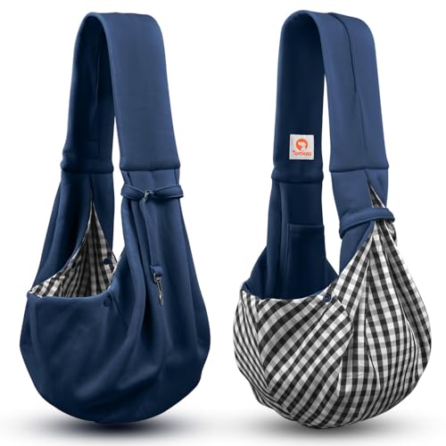 Tomkas Small Dog Cat Sling Carrier Puppy Purse Travel Wrap Soft Crossbody Pet Bag (Dark Blue, M - Classic Pocket & Classic Strap) - color: Dark blue