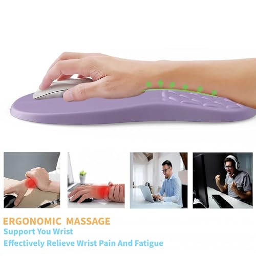 Ergonomic Mouse Pad Wrist Support with Massage Design,Classic Purple Wrist Pain Relief Mousepad with Memory Foam,Non-Slip PU Base - color: A-02