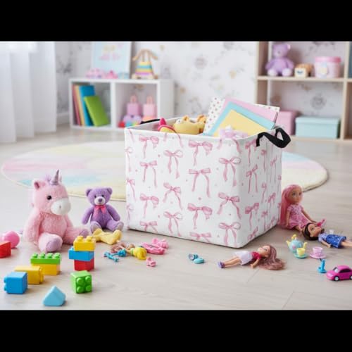 Rectangular Baby Kids Storage Basket for Home Kitchen Girls Cute Toy Storage Bin Organizer Shelf Book Room Decor(Dot Bowknot) - color: Dot Bowknot