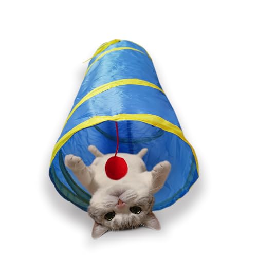 Cat Tunnel Tube Toys，Tunnels for Indoor Cats, 2 Way Collapsible Interactive Toy with Balls for Rabbits, Kittens, Ferrets, Puppy | Interactive Pet Crinkle Pop Up Tunnel with Balls Peek Hole Hideaway for Rabbits, Kittens, Ferrets, Puppy Playing & Exploring