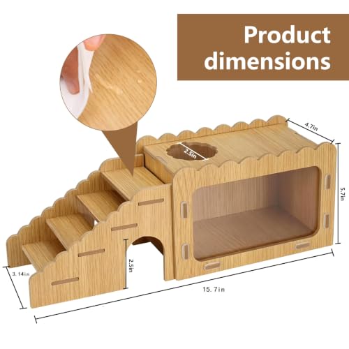 Wooden Hamster Hideout,Hamster Digging Room with Acrylic Board(Ladder) | Excavation box with ladder,easy to install,washable - color: brown