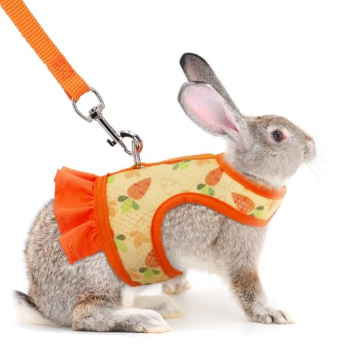Hotlion Rabbit Harness and Leash Set, Cute Breathable Bunny Leash and Harness Set Soft Mesh Vest Harness for Rabbits Hamster Clothes Kitten Ferret Guinea Pig Puppy Small Pets Walking Gear, Orange S - color: Orange, size: S(Young Rabbit)2 months old