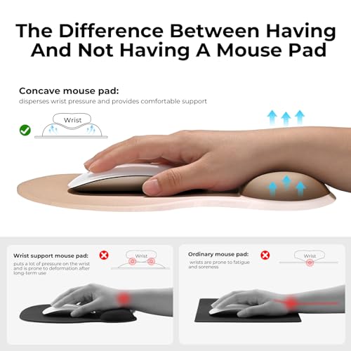 EooCoo Mouse Pad with Gel Wrist Rest, Ergonomic Mousepad Wrist Alignment | Middle Concave Design for Natural Wrist Alignment, Non-Slip Base Mousepad, Carpal Tunnel Relief, Office Desk Accessories - color: Khaki