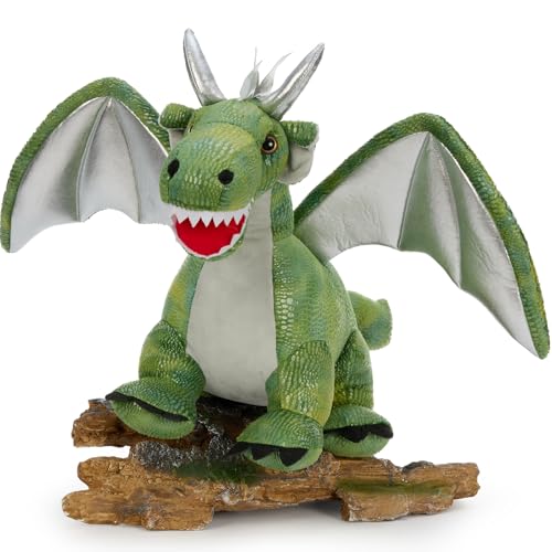 Giant Dragon Stuffed Animal, 24 Inch Fantasy Plush Toy, Green | Silver Wings & Horns; Soft Cuddly Body for Hugs & Fantasy Play; Birthday & Christmas Gift for Kids & Dragon Lovers - style: Giant Dragon