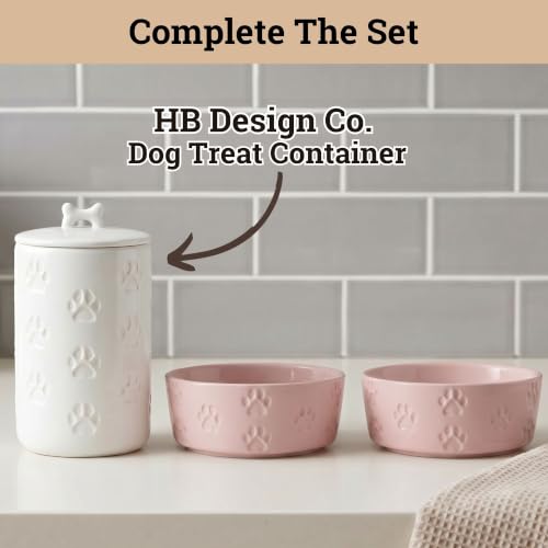 Ceramic Dog Bowl Set of 2 w/ Anti-Skid Base 6.5"W x 2.5"H, 3.8 Cup Capacity | Thick Ceramic, Dishwasher Safe, Anti-Skid Rubber Base, 3.8 Cups per Bowl, Ceramic Food & Water Bowls Set of 2 for Medium Dogs - color: Blush Pink, size: Medium