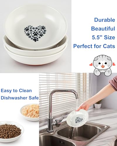 Ceramic Cat Bowl Whisker Friendly, Non-Slip Cat Food Bowls 3-Pack | Whisker Fatigue Cat Dishes, Shallow Wide Cat Plate, Lead-Free, Silicone Base, Microwave Dishwasher Safe, Wet Dry Food Water - color: 3 Packs