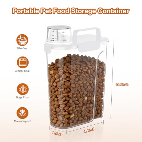 Uppetly Dog Cat Food Storage Container, 5-7Lbs Pet Food Containers, Airtight Cat Food Container with Portable Handle & Measuring Cup, Small Animal Dry Food Dispenser for Dogs, Cats and Birds White - color: White