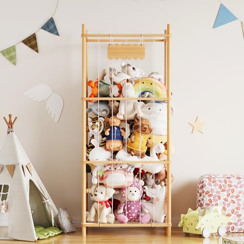 SpaceAid Stuffed Animal Storage Organizer, Wood Animals Zoo Toy Plushies Storage Holder, Large Capacity Plush Toy Cage for Playroom Organization, 22.8" Wide, Natural - color: Natural, size: 22.8"W x 15.8"D (Extra Large)
