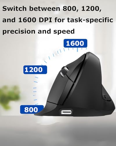 Wireless Mouse Ergonomic(Bluetooth+USB)Dual Mode Vertical Silent Portable Multi Device Ergo Upright Carpal Tunnel Mice for Mac/PC/Laptop/Computer/Tablet/iPad/Macbook Air/Pro Office Work Women Men Gift - color: Black