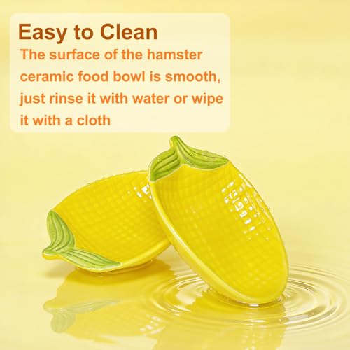 2PCS Hamster Bowl, Hamster Food Dish Ceramic Food Water Feeding Bowl Small Animal Bowls for Gerbil Rat Mice Hedgehog (Corn)