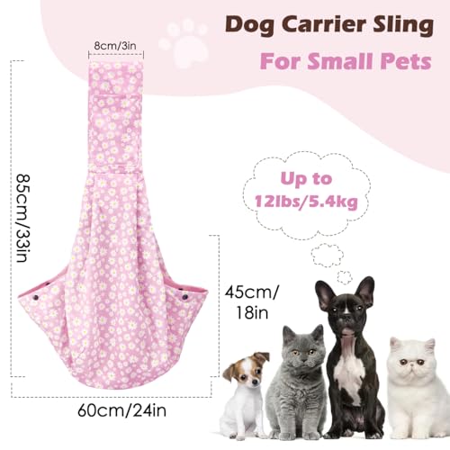 Pawaboo Small Dog Sling Carrier | Reversible Puppy Small Pet Carrier,Hands Free,Safety Buckle,Storage Pocket for Travel,Outdoor Activities Pink Daisy - color: P-Pink Daisy
